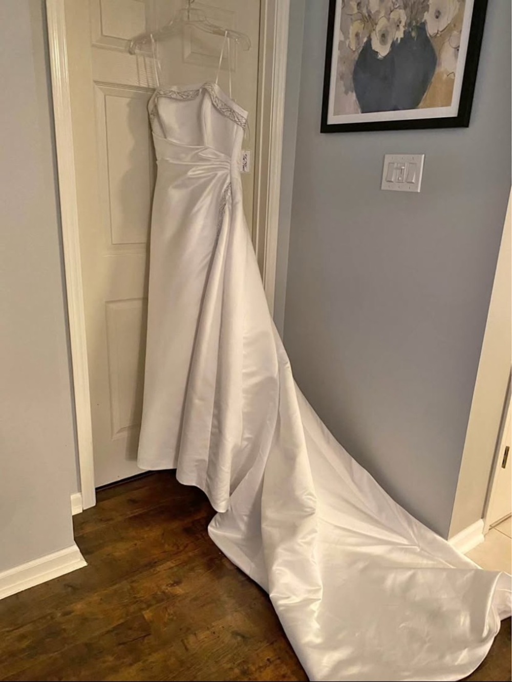 DaVinci White Satin Strapless Wedding Gown with Train
